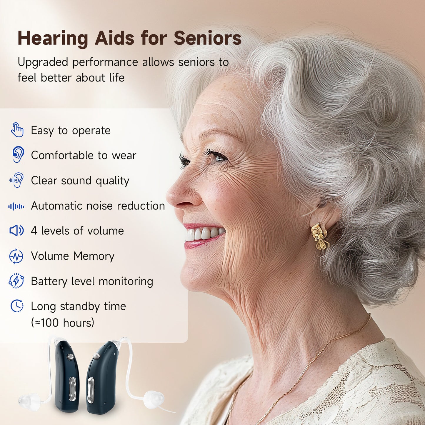 BRITZGO Hearing Aids for Seniors with Hearing Loss, Rechargeable Lightweight RIC Hearing Amplifiers with Noise Cancelling & Clear Sound, 16-Channel Digital DSP, 7 Level Volume, Easy to Use.